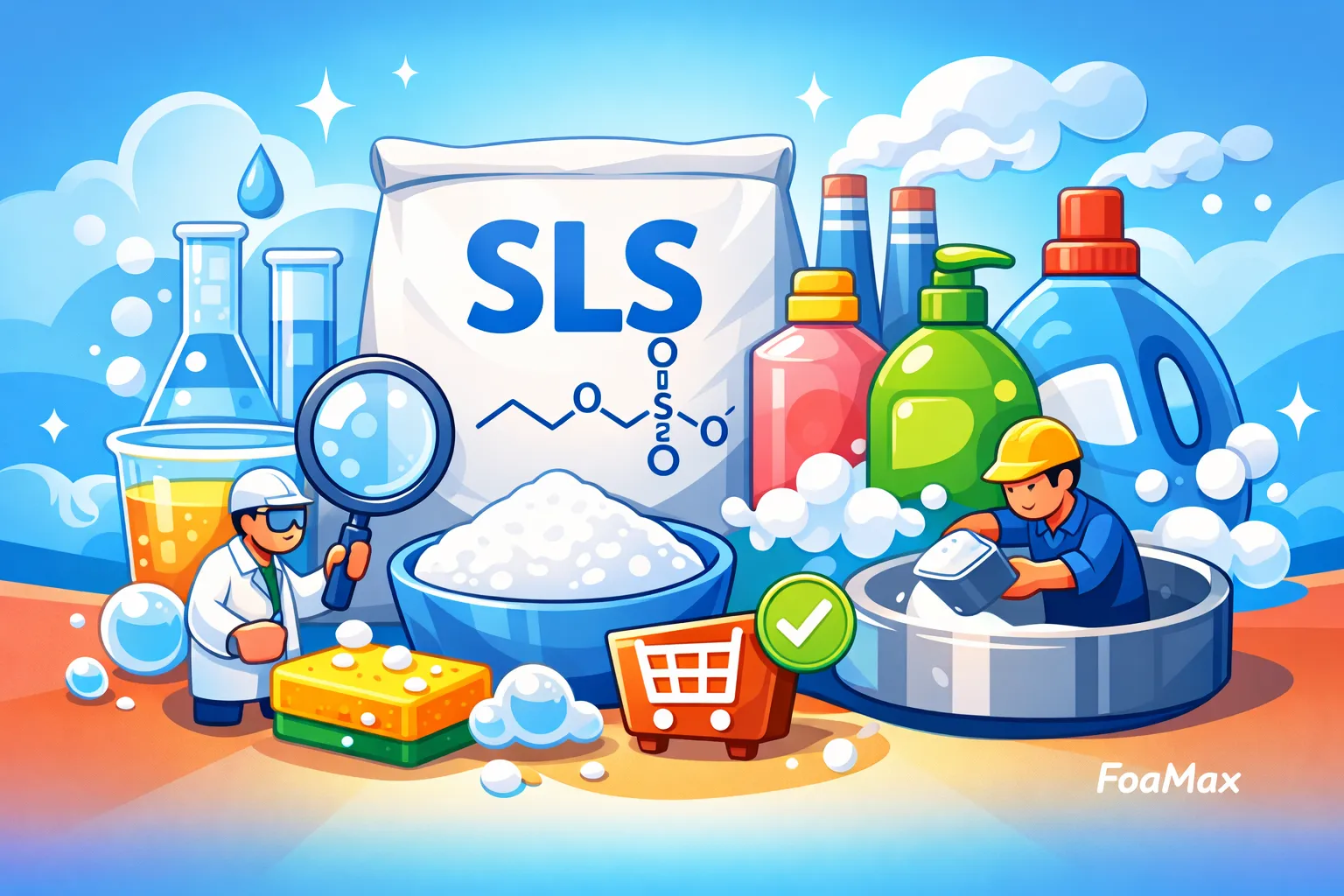 تصویر شماتیک سدیم لوریل سولفات SLS به‌عنوان سورفکتانت آنیونی در صنعت شوینده و محصولات بهداشتی