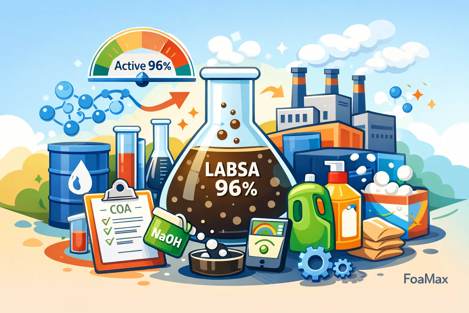 تصویر شماتیک اسید سولفونیک LABSA 96 درصد و کاربرد آن در فرمولاسیون مواد شوینده صنعتی