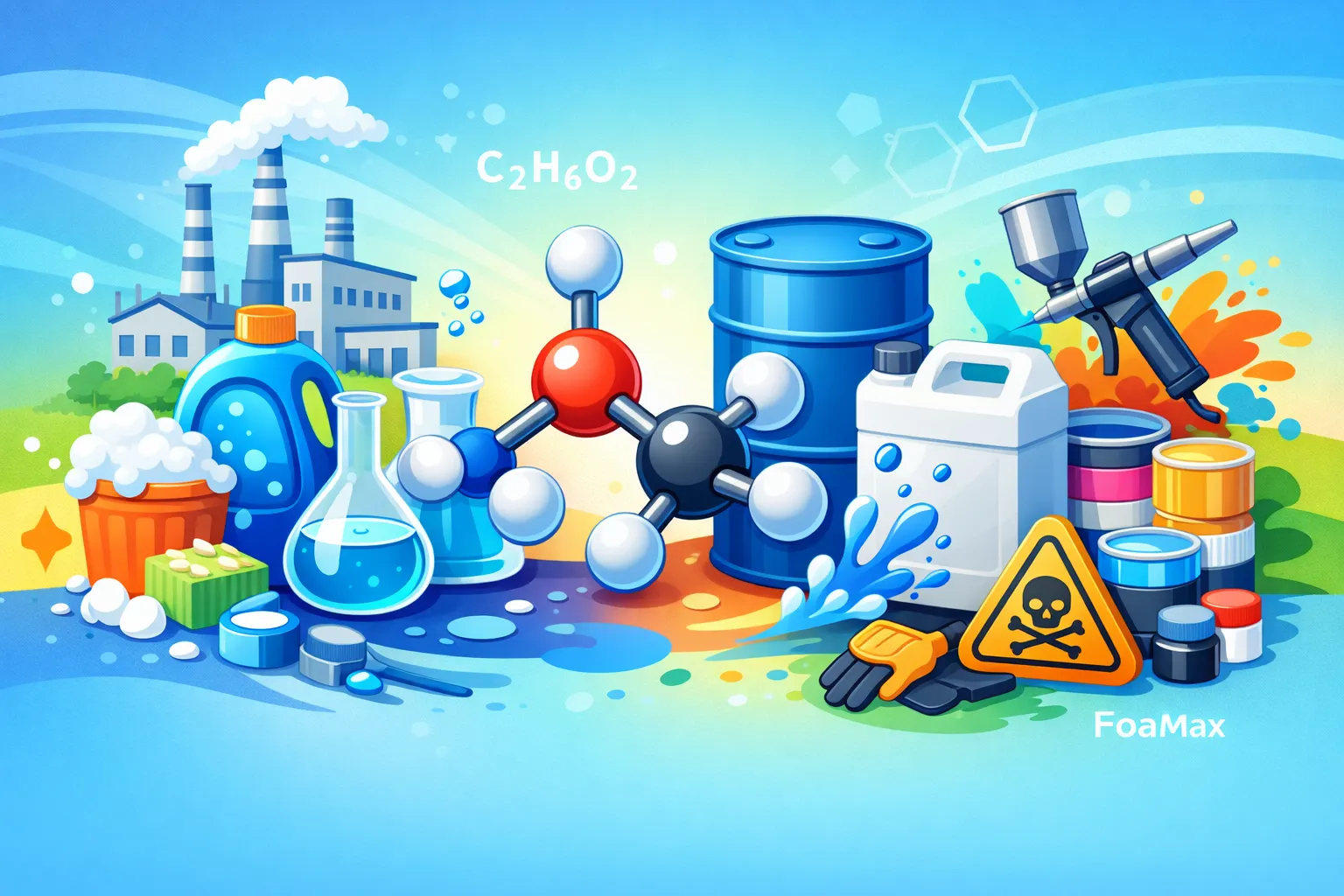 بوتیل گلیکول صنعتی (2-بوتوکسیاتانول)؛ حلال پرکاربرد در صنایع شوینده، رنگ و پاککنندههای صنعتی فومکس شیمی