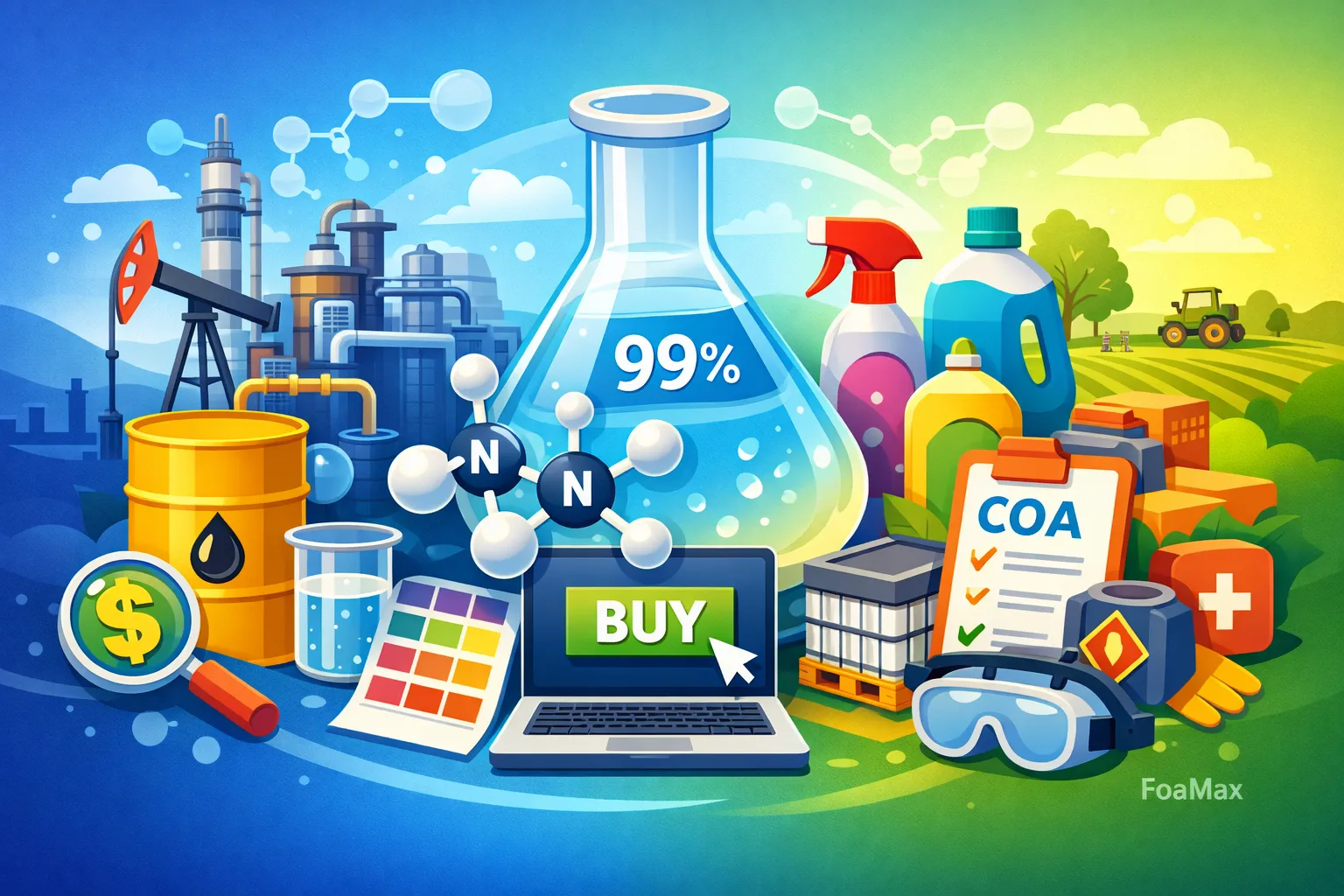 خرید دی اتانول آمین (DEA) صنعتی با نمایش کاربردهای شوینده، نفت و گاز، مشخصات فنی و کنترل کیفیت