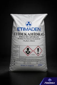 کیسه ۲۵ کیلویی بوراکس دکاهیدرات (Borax Decahydrate)؛ ماده اولیه مورد استفاده در صنایع شوینده، شیشه، سرامیک و سایر صنایع شیمیایی