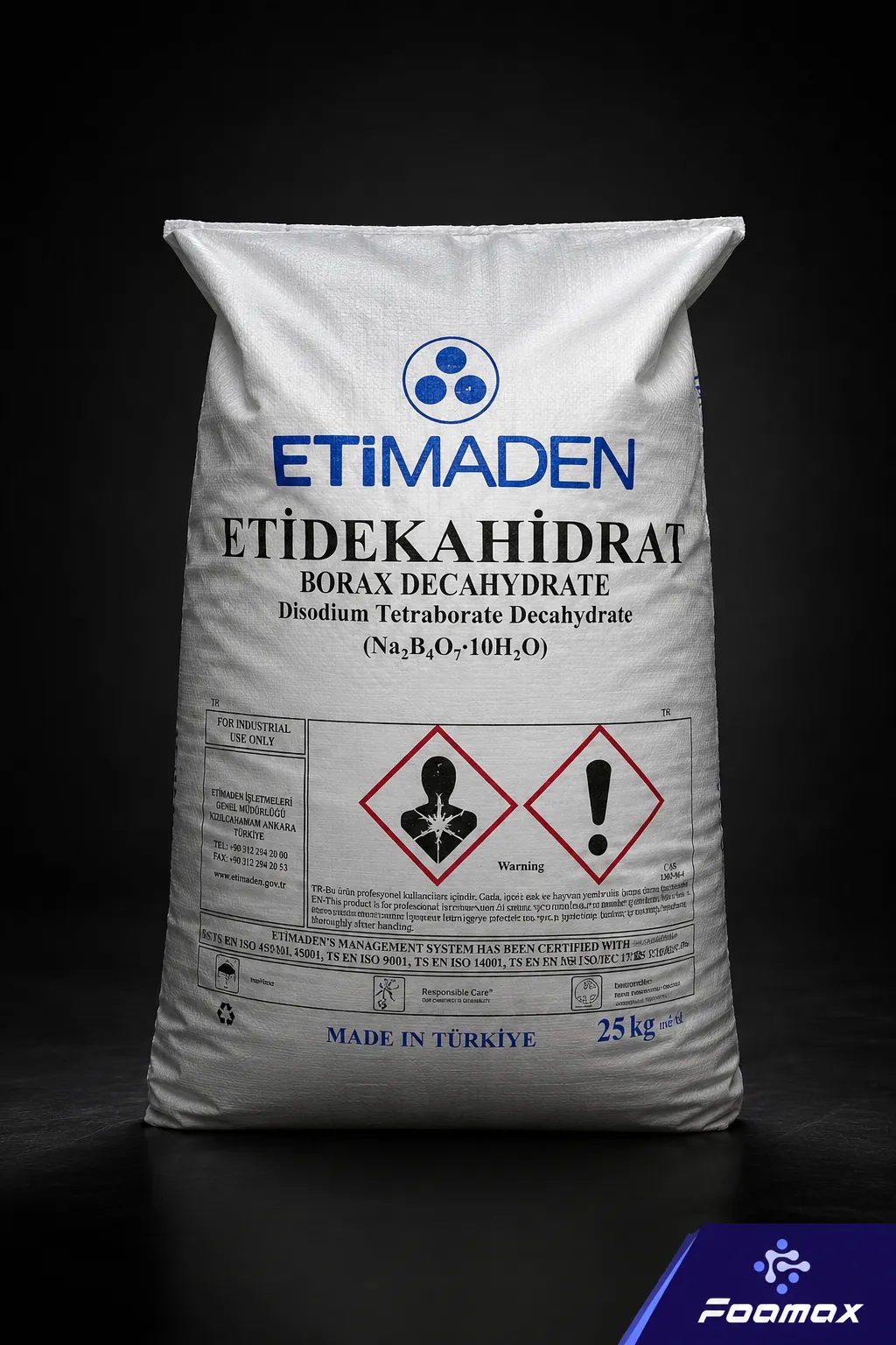 کیسه ۲۵ کیلویی بوراکس دکاهیدرات (Borax Decahydrate)؛ ماده اولیه مورد استفاده در صنایع شوینده، شیشه، سرامیک و سایر صنایع شیمیایی