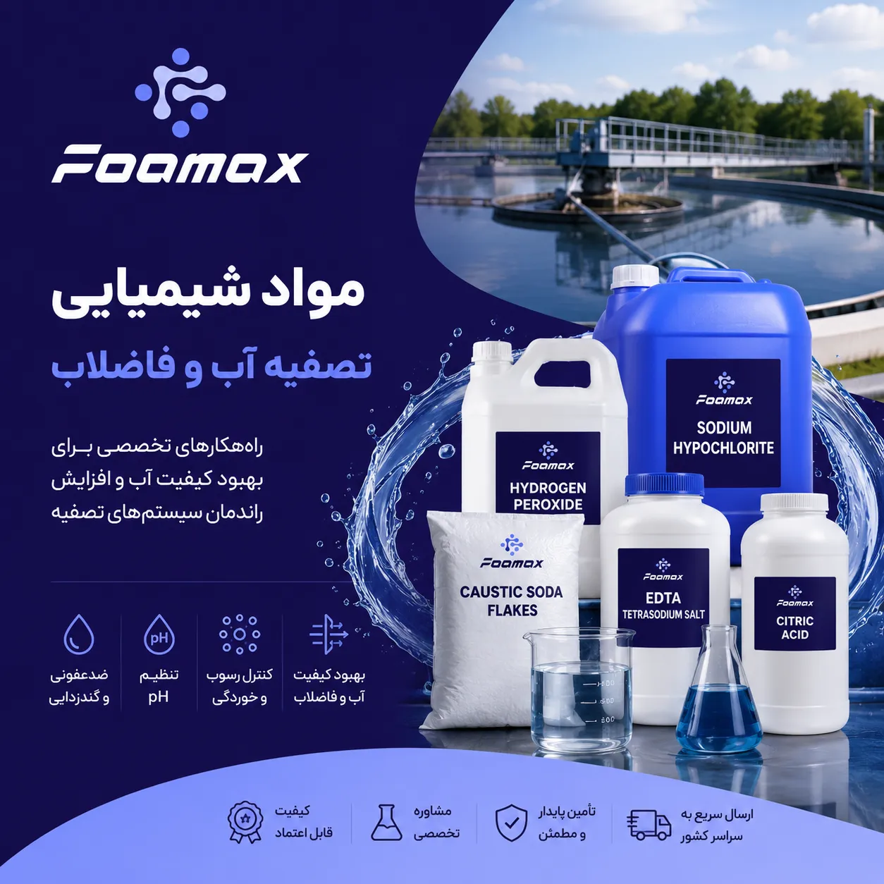 مواد شیمیایی تصفیه آب و فاضلاب صنعتی | فومکس شیمی