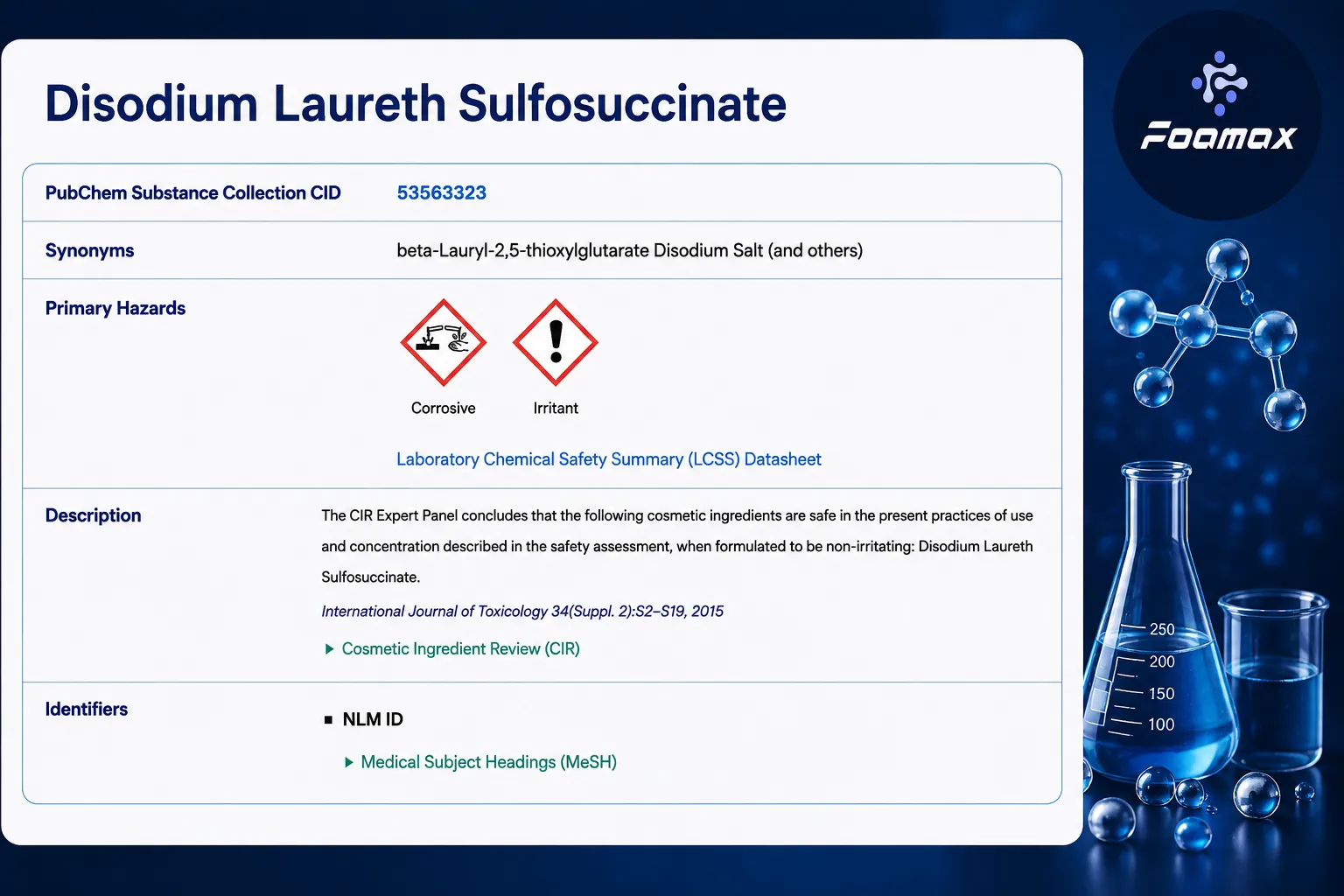 مشخصات دی سدیم لورت سولفوسوکسینات (Disodium Laureth Sulfosuccinate)، سورفکتانت مورد استفاده در فرمولاسیون محصولات شوینده