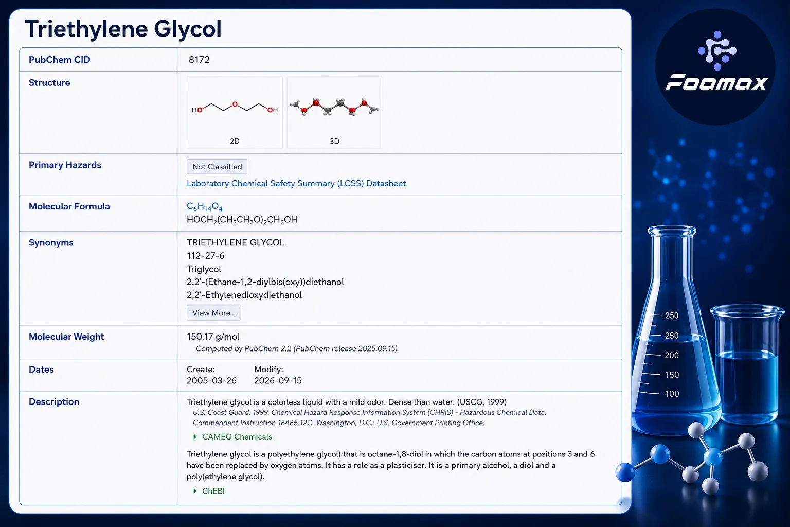 مشخصات شیمیایی تری اتیلن گلایکول (Triethylene Glycol)، ساختار مولکولی، فرمول شیمیایی و اطلاعات PubChem