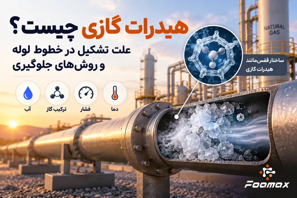 هیدرات گازی و تشکیل کریستال‌های هیدرات در خط لوله گاز طبیعی و عوامل مؤثر بر آن شامل آب، ترکیب گاز، فشار و دما